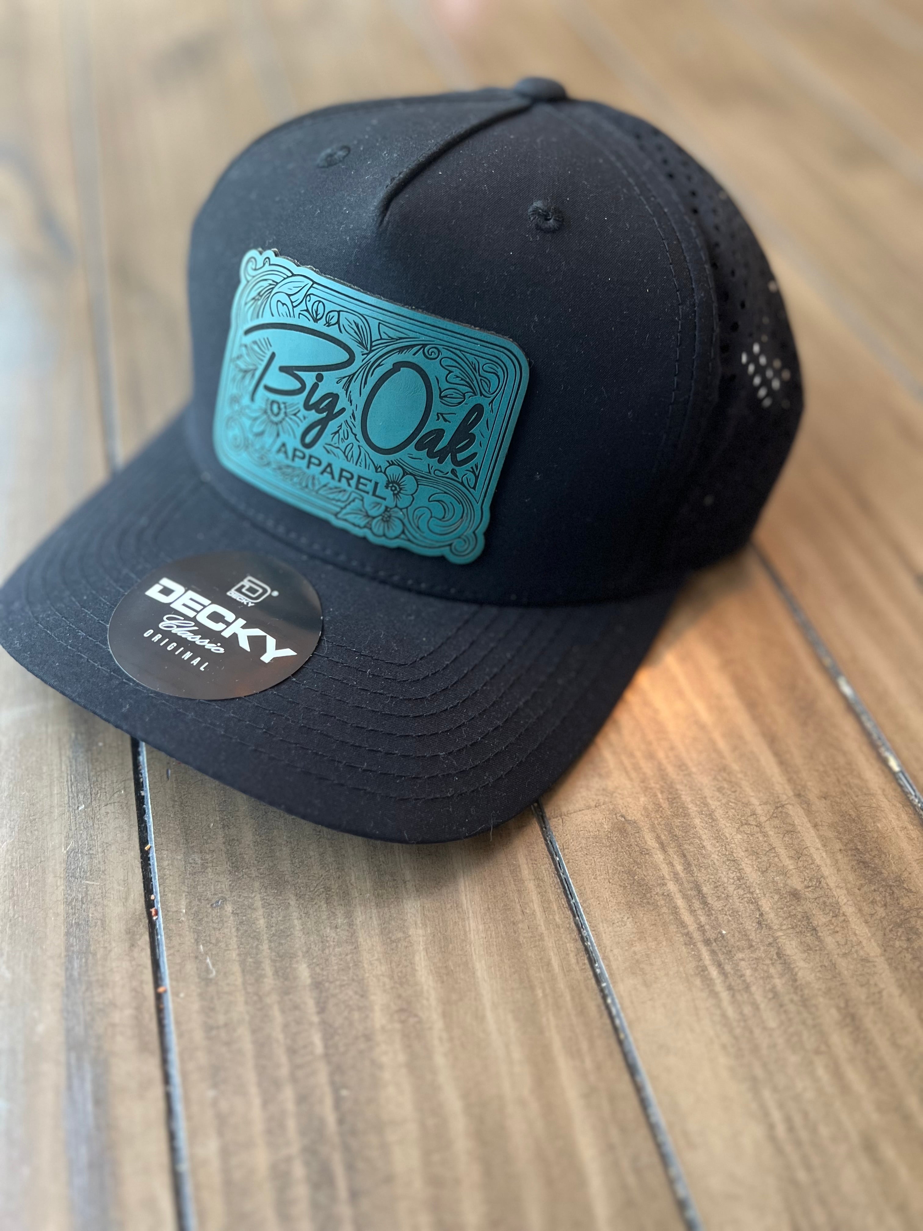 Black Hat with Turquoise Big Oak Patch